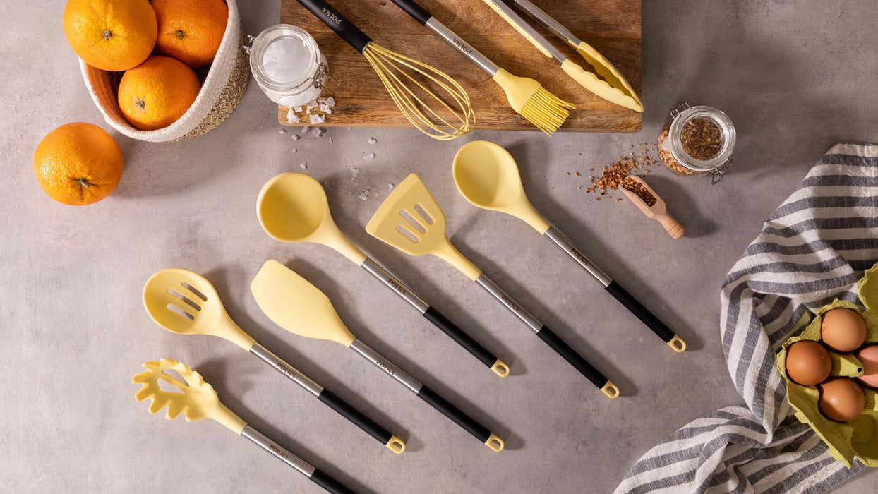 Set de ustensile de bucătărie Cecotec Polka Experience Vulcano, 9 piese, galben pastel