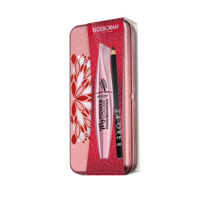 Set mascara Deborah My Power + creion dermatograf gel 24H Extra, waterproof, volumizant, negru, 14 ml + 1,5 g