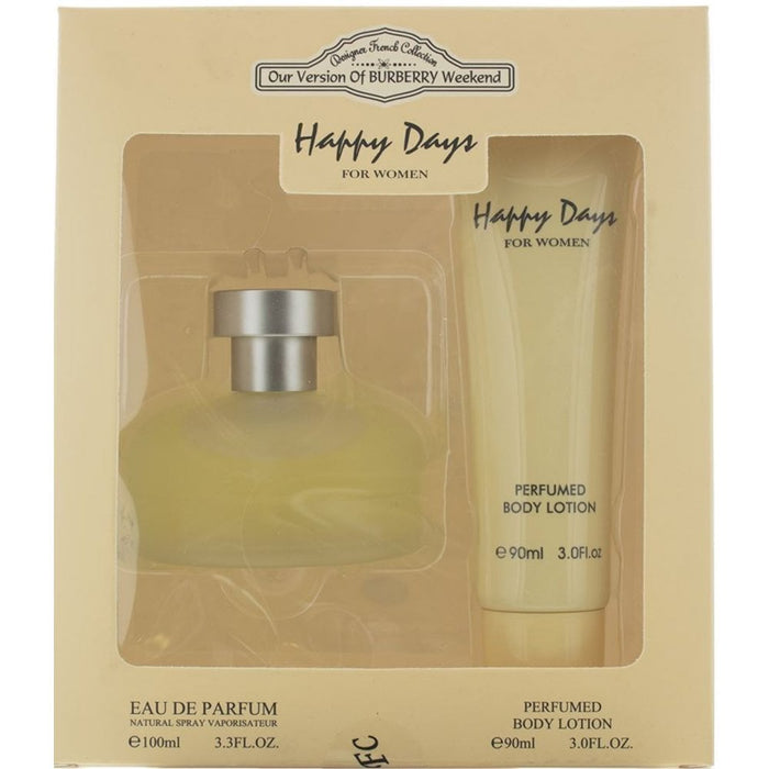 Set apă de parfum Designer French Happy Days, pentru femei: apă de parfum 100 ml + loțiune de corp parfumată 90 ml
