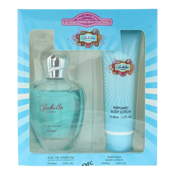 Set Apă de parfum Designer French Jubilee, pentru femei: 100 ml + loțiune de corp hidratantă 90 ml