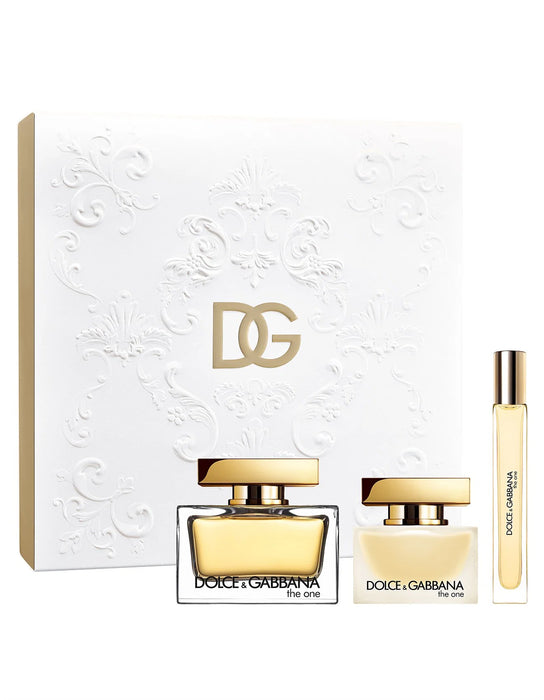 Set Dolce & Gabbana The One, pentru femei: apă de parfum 75 ml + mist parfumat pentru păr 30 ml + apă de parfum 10 ml