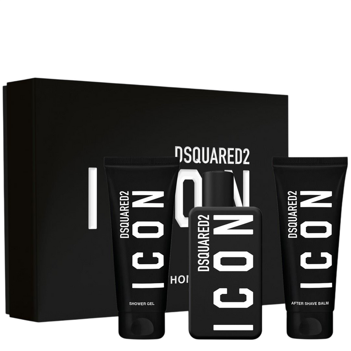 Set Dsquared 2 Icon, pentru bărbați: apă de parfum 100 ml + gel de duș 100 ml + balsam după ras 100 ml