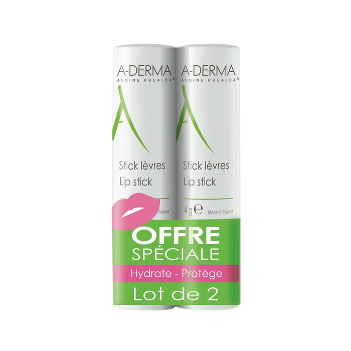 Set balsam de buze A-Derma Stick lèvres, hidratant, 2 x 4 g