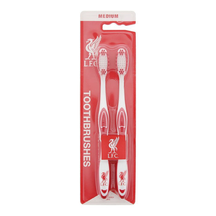 Set de periuțe de dinți Epl Liverpool, peri medii, alb și roșu, 2 buc