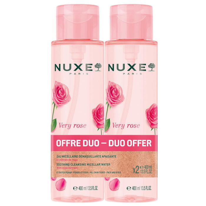 Set apă micelară Nuxe Very Rose, pentru curățare și calmare, pentru piele sensibilă, 2 x 400 ml