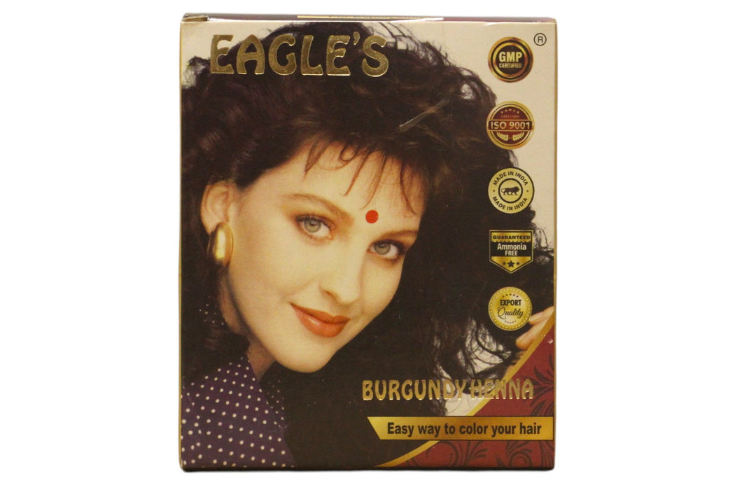 Set vopsea permanentă de păr Eagles Henna Hair Color, nuanța Burgundy, 6 buc, 10 g