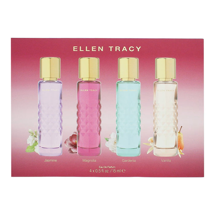 Set Ellen Tracy Quilted Gardenia + Quilted Vanilla + Quilted Magnolia + Quilted Jasmine, ape de parfum, pentru femei, 4 x 15 ml