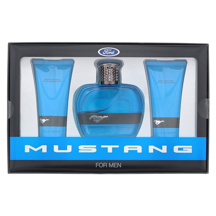 Set Ford Mustang Blue, pentru bărbați: apă de toaletă 100 ml + balsam după bărbierit 100 ml + gel de duș pentru păr și corp 100 ml