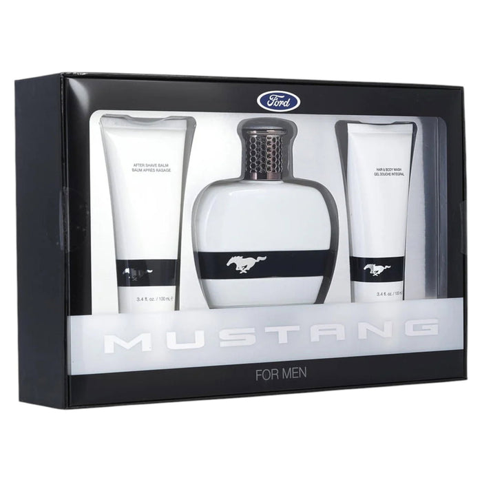 Set Ford Mustang White, pentru bărbați: apă de toaletă 100 ml + balsam după ras 100 ml + gel de duș pentru păr și corp 100 ml