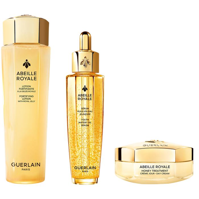 Set cremă de față Guerlain Abeille Royale, cremă de zi + ser Youth Watery Oil + loțiune Fortifying, 50 ml + 50 ml + 150 ml