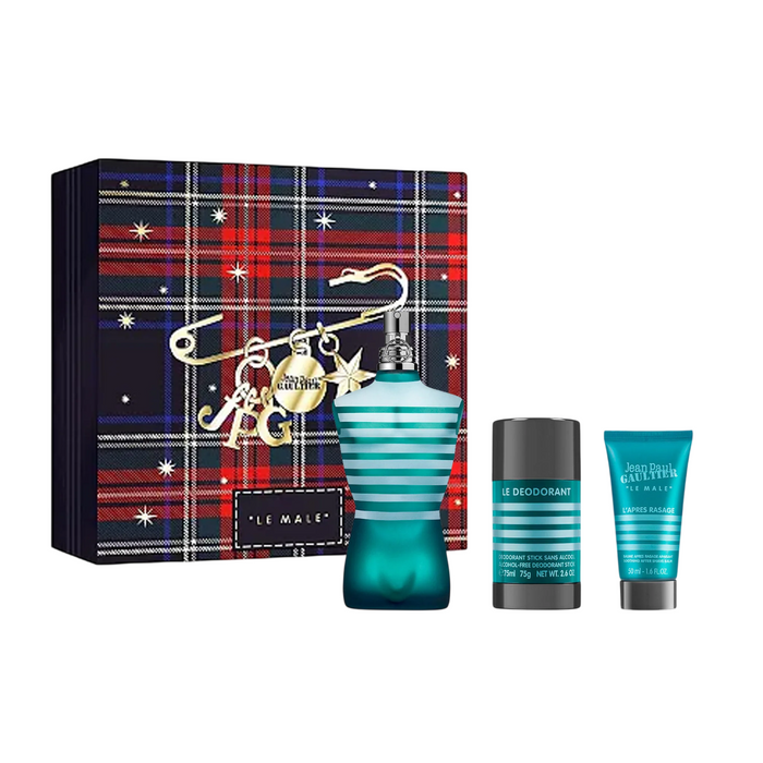 Set Jean Paul Gaultier Le Male, pentru bărbați: apă de toaletă 125 ml + deodorant stick 75 ml + balsam after-shave hidratant 75 ml