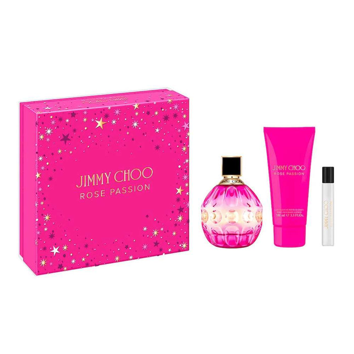 Set Jimmy Choo Rose Passion, pentru femei: apă de parfum 100 ml + miniatură apă de parfum 7,5 ml + loțiune de corp 100 ml