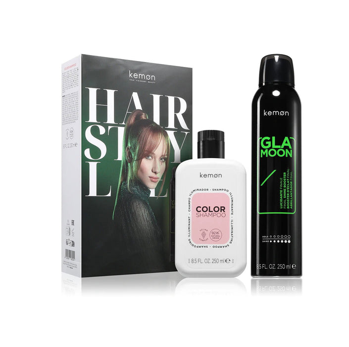 Set pentru îngrijirea părului Kemon Glamoon Shine + Color, spray pentru strălucire 250 ml + șampon pentru păr vopsit 250 ml