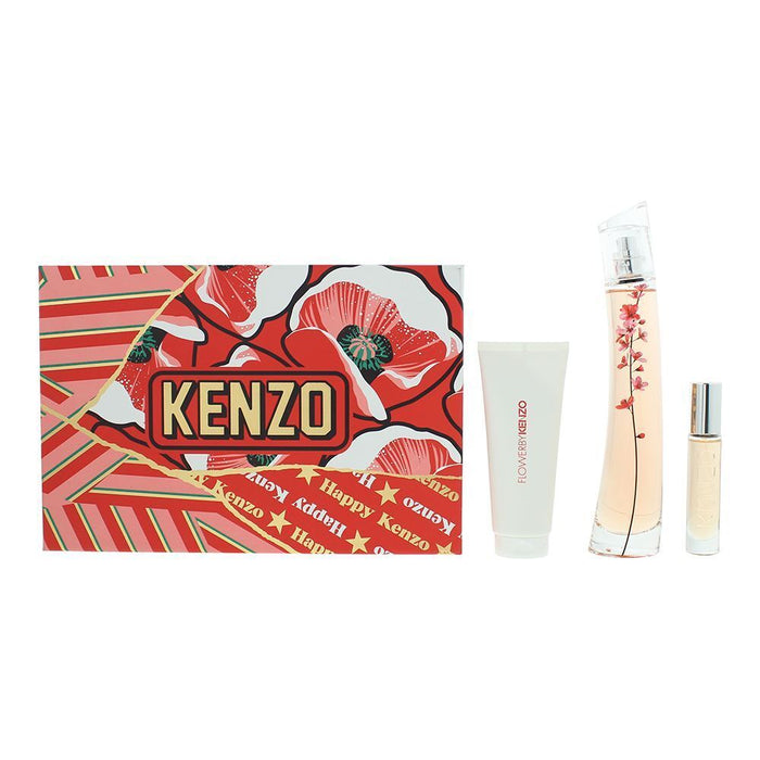 Set Kenzo Flower Ikebana Sakura, pentru femei: apă de parfum 75 ml + apă de parfum 10 ml + lapte de corp hidratant 75 ml