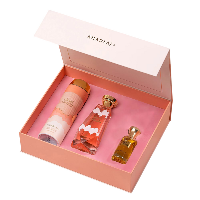 Set Khadlaj Cloud Candy, unisex: extract de parfum 100 ml + deodorant spray 200 ml + ulei de parfum 25 ml