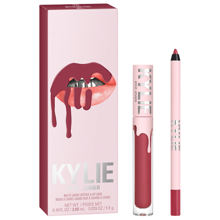 Set ruj lichid Kylie Cosmetics By Kylie, nuanța 103 Better Not Pout + creion de buze, 3 ml + 1,1 g