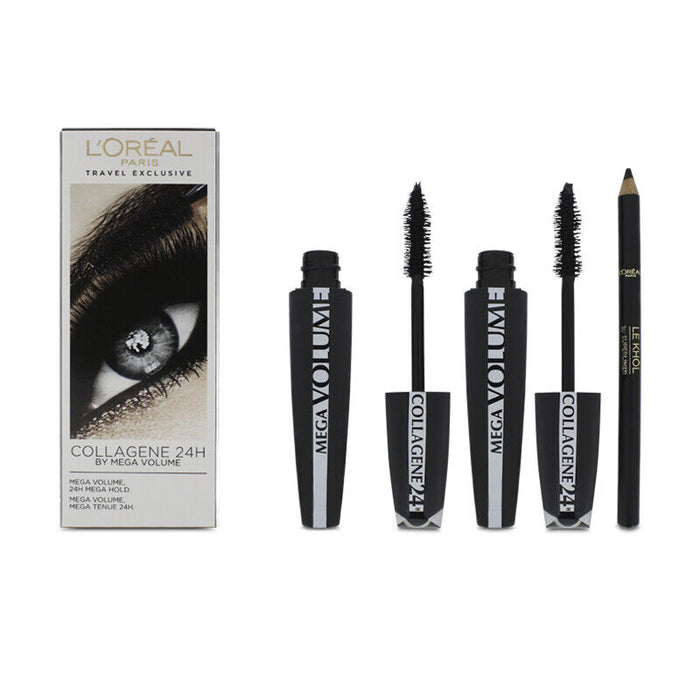 Set L'Oreal Paris Mega Volume Collagene 24h Extra + Contour Khol, 2 rimeluri negre 2 x 9 ml + creion negru 1,2 g