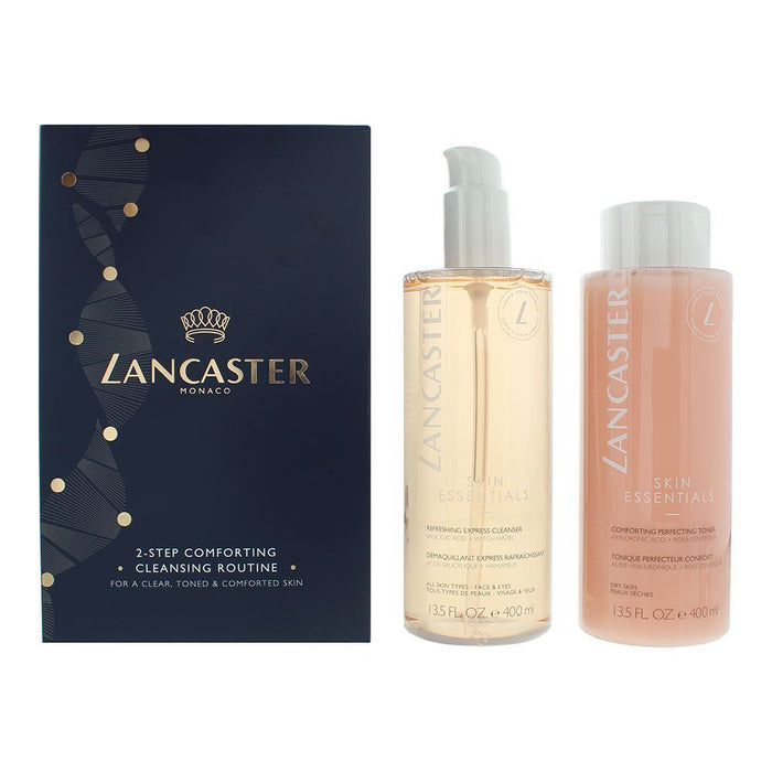 Set Lancaster Skin Essentials, loțiune tonică + loțiune demachiantă, vegan, hidratant și calmant, 2 x 400 ml