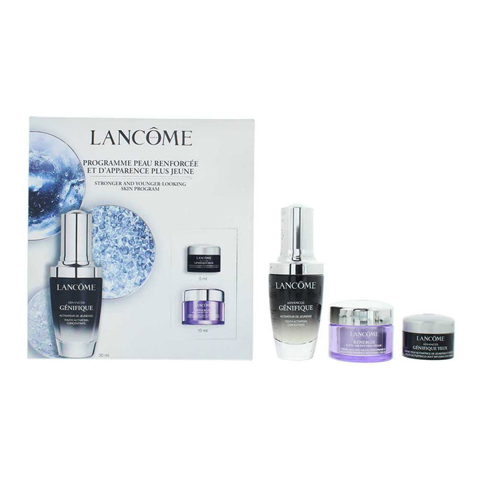 Set Lancome Advanced Genifique, ser + Renergie HPN 300-Peptide și Advanced Genifique, creme de față și ochi, 30 ml + 15 ml + 5 ml