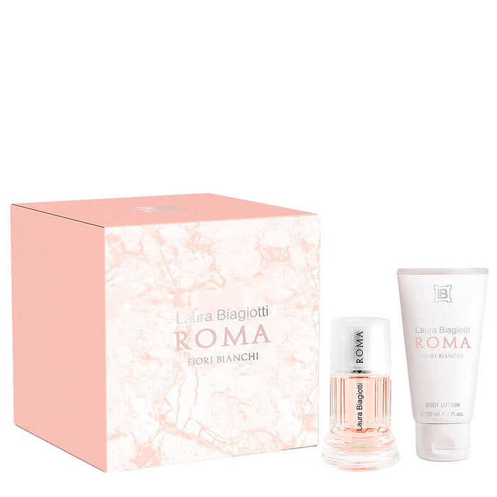 Set Laura Biagiotti Roma Fiori Bianchi, pentru femei: apă de toaletă 25 ml + loțiune de corp hidratantă 50 ml