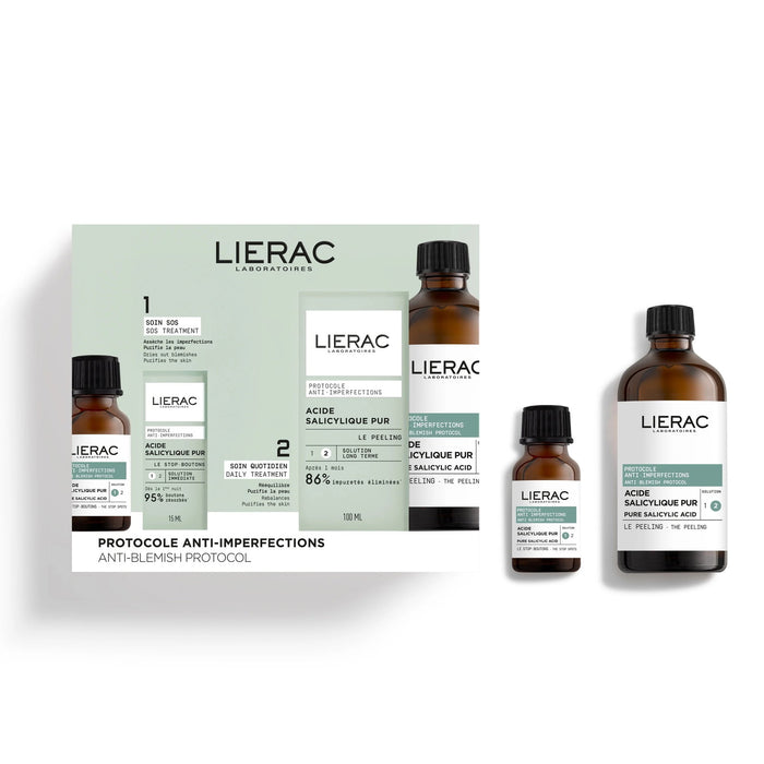 Set Lierac Anti-Blemish Protocol Stop Spots: cremă locală 15 ml + loțiune exfoliantă Anti-Blemish Peeling 100 ml