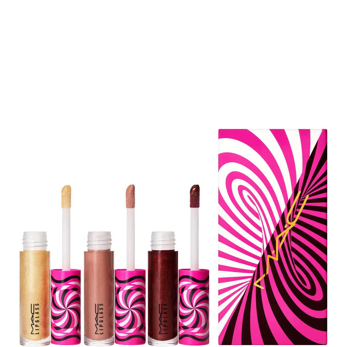 Set luciu de buze MAC Lipglass Tiny Tricks, Optical Delusion + Tiktalk of the Town + Gilty of Trickery, 3 x 2,4 g