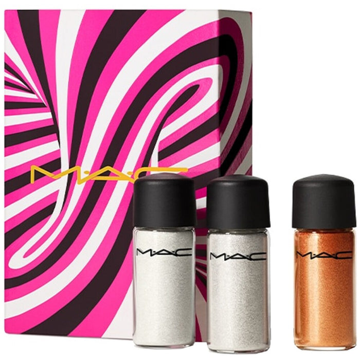 Set farduri de pleoape cu glitter MAC Sprinkle Of Magic, nuanțele Gold, Red și Bronze, 3 x 2,5 g