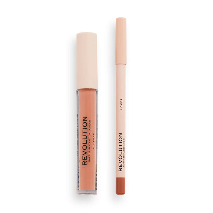 Set ruj lichid Makeup Revolution Lover + creion de buze, nuanța Lover, 3 ml + 1 g