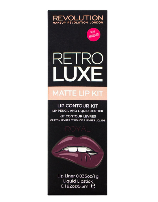 Set ruj lichid și creion de buze Makeup Revolution Retro Luxe, finisaj mat, nuanța Royal: ruj 5,5 ml + creion 1 g