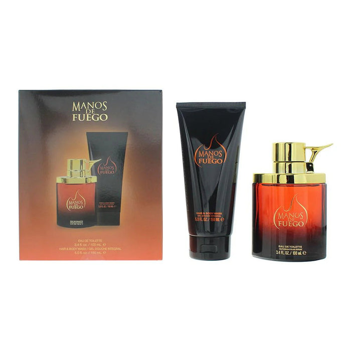 Set Manos De Fuego Caliente, pentru bărbați: apă de toaletă 100 ml + gel de duș pentru păr și corp 150 ml