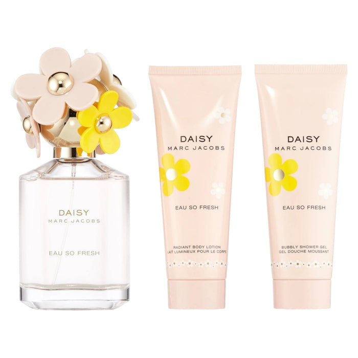 Set Marc Jacobs Daisy Eau So Fresh, apă de toaletă + loțiune de corp + gel de duș, pentru femei, 75 ml + 75 ml + 75 ml