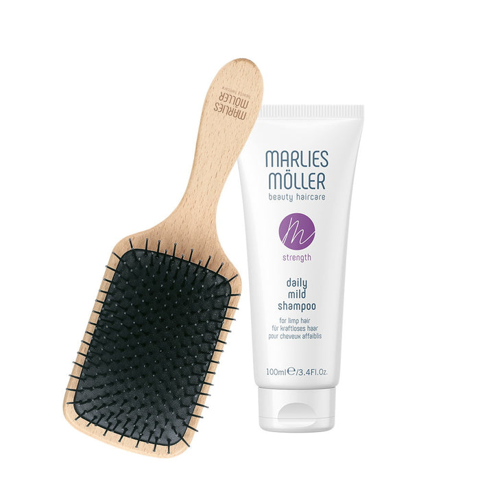 Set șampon Marlies Moller Marine Moisture Daily Mild, fără silicon, 100 ml + perie pentru scalp