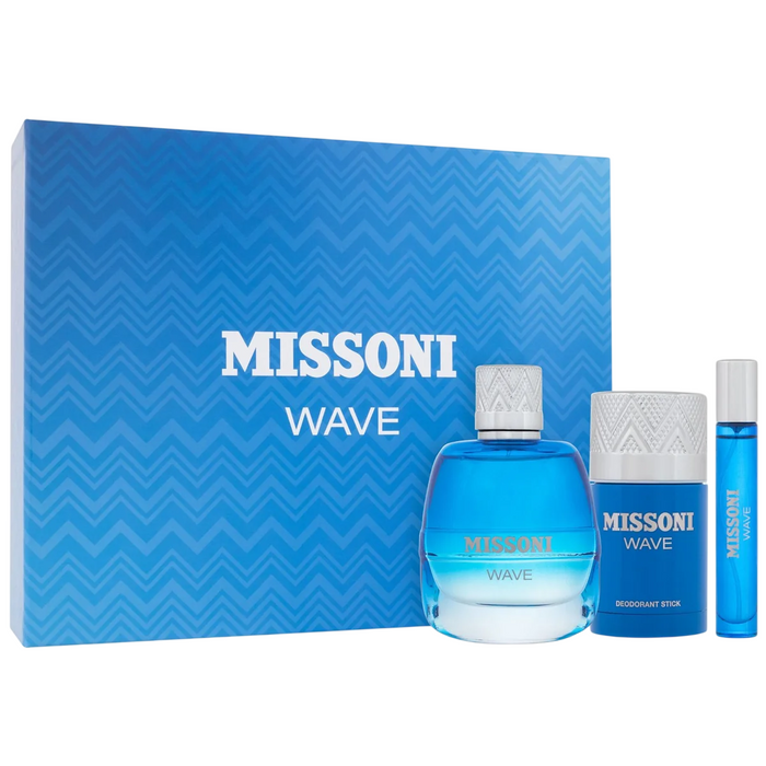 Set Missoni Wave, pentru bărbați: apă de toaletă 100 ml + apă de toaletă 10 ml + deodorant stick 75 ml