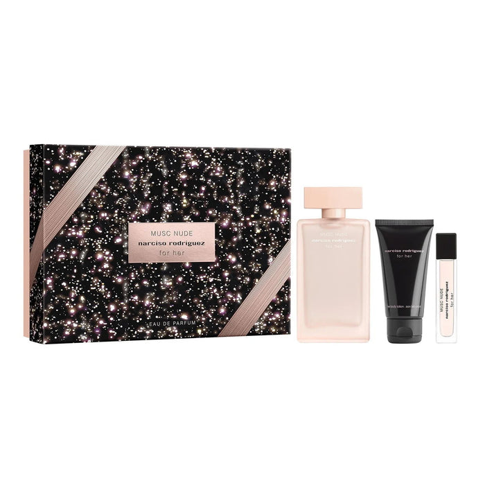 Set Narciso Rodriguez Musc Nude, pentru femei: apă de parfum 100 ml + loțiune de corp hidratantă 50 ml + apă de parfum 10 ml