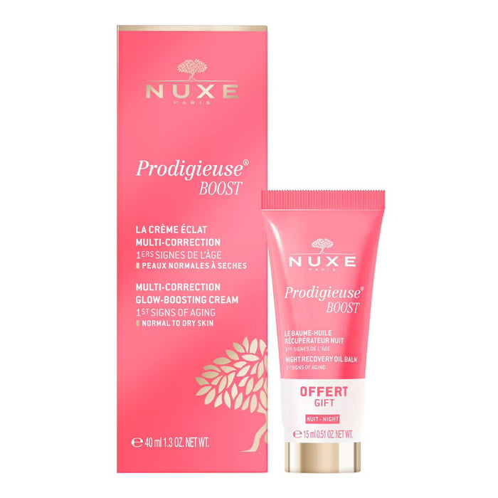 Set Nuxe Prodigieuse Boost, cremă de față multi-corecție 40 ml + balsam de noapte 15 ml