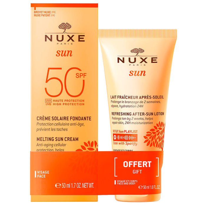 Set Nuxe Sun: cremă solară pentru față SPF 50, 50 ml + loțiune after-sun, 50 ml