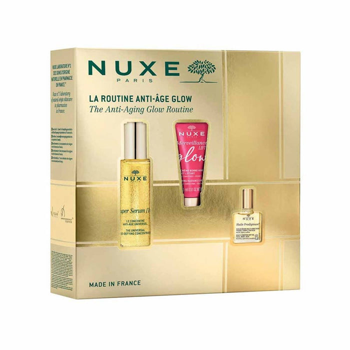 Set de îngrijire a feței Nuxe La Routine Anti-âge Glow, ser 30 ml + cremă 15 ml + ulei multifuncțional 10 ml