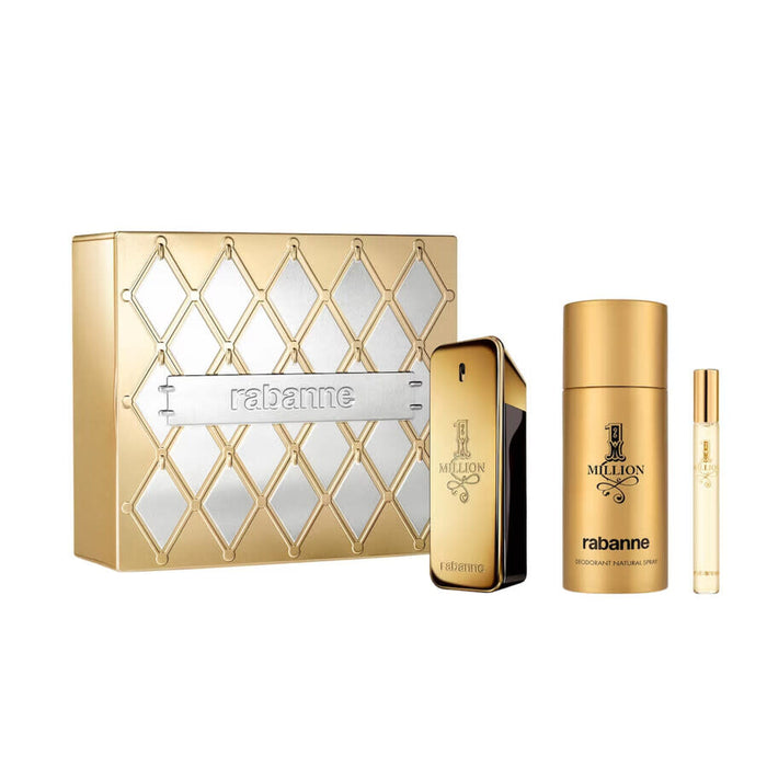 Set Paco Rabanne 1 Million, pentru bărbați: apă de toaletă 100 ml + apă de toaletă 10 ml + deodorant antiperspirant 150 ml