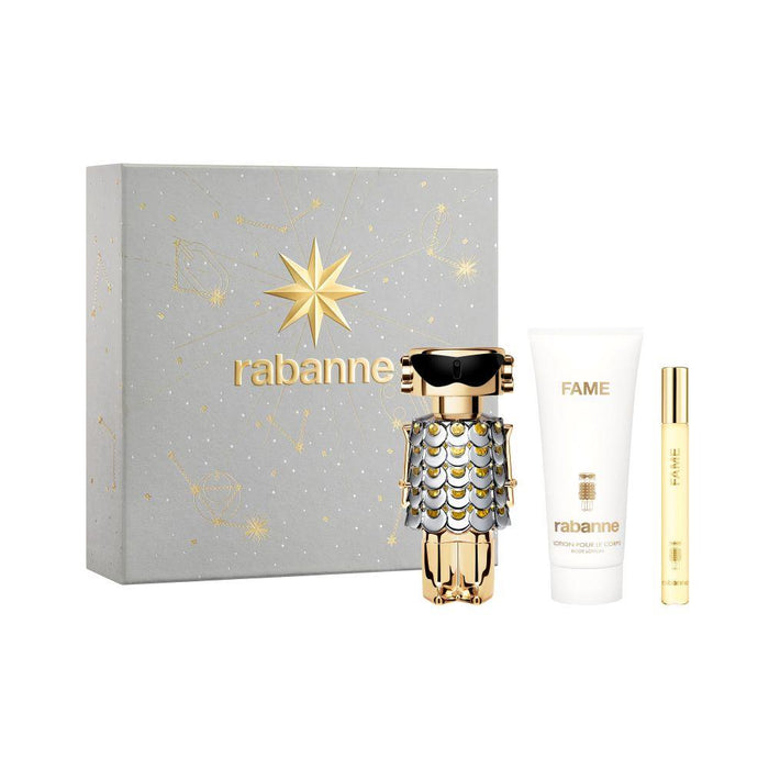 Set Paco Rabanne Fame, pentru femei: apă de parfum 80 ml + apă de parfum 10 ml + lapte de corp hidratant 100 ml