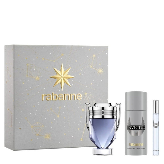Set apă de toaletă Paco Rabanne Invictus, pentru bărbați: 100 ml + apă de toaletă 10 ml + deodorant spray 150 ml