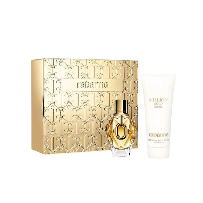 Set Paco Rabanne Million Gold, pentru femei: apă de parfum reîncărcabilă 50 ml + loțiune de corp hidratantă 100 ml