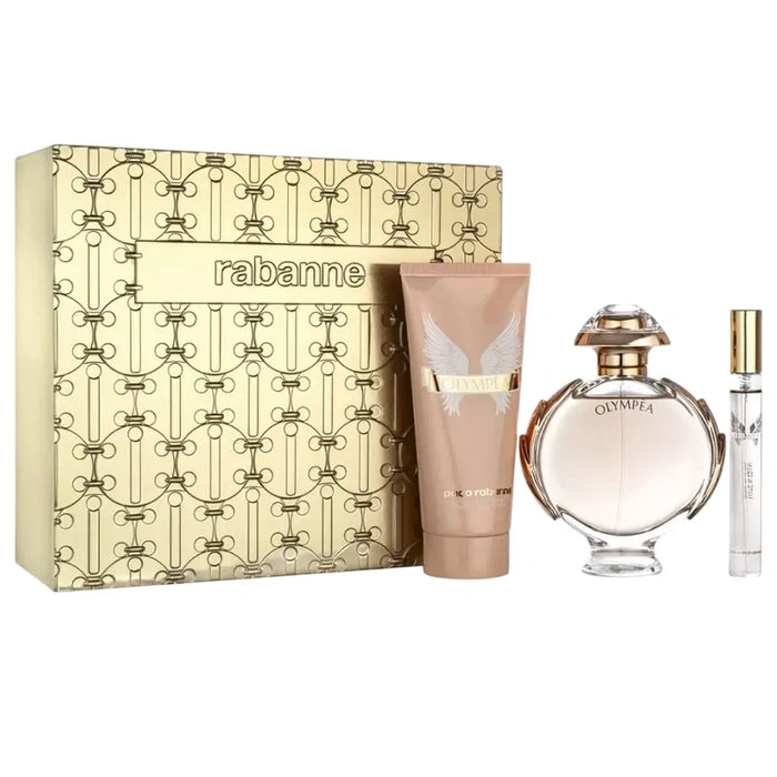 Set Paco Rabanne Olympea, pentru femei: apă de parfum 80 ml + apă de parfum 10 ml + loțiune de corp 100 ml