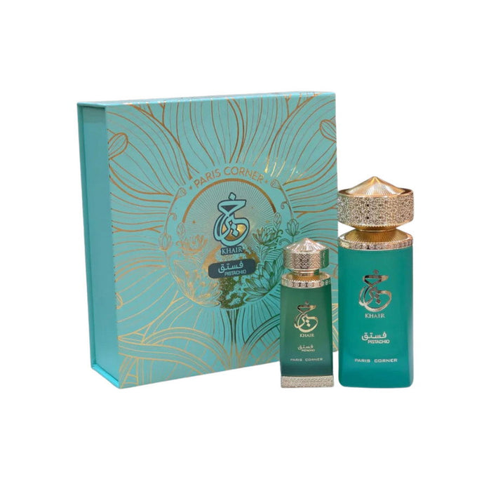 Set apă de parfum Paris Corner Khair Pistachio, unisex, 100 ml + deodorant spray 200 ml