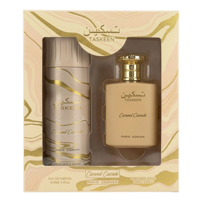 Set Paris Corner Taskeen Caramel Cascade, unisex: apă de parfum 100 ml + deodorant spray 200 ml