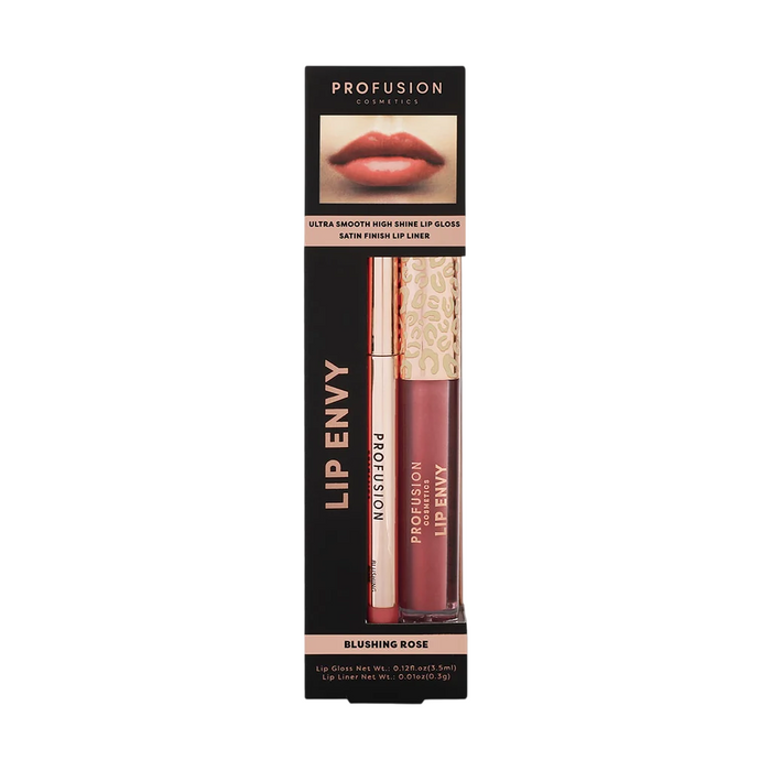 Set luciu de buze Profusion Cosmetics Lip Envy Blushing Rose + creion de buze, 3,5 ml + 0,3 g