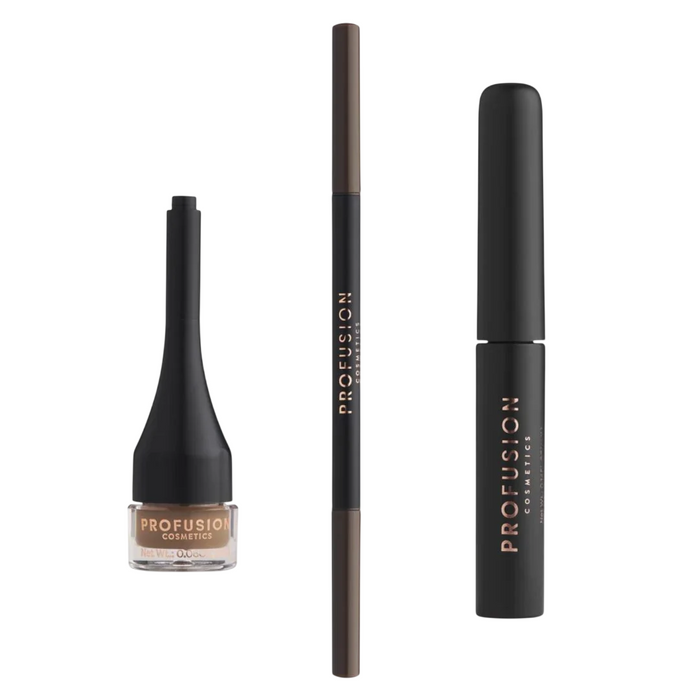 Set Profusion Cosmetics Ultimate Brow Sculpt, pomadă pentru sprâncene + creion cu pensulă + gel, Dark Brown, 4 ml + 0,07 g + 1,8 g