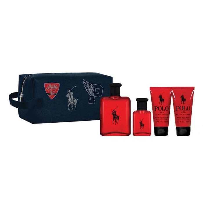 Set Ralph Lauren Polo Red, pentru bărbați: apă de toaletă 125 ml + apă de toaletă 40 ml + balsam după ras 50 ml + gel de duș și șampon 50 ml