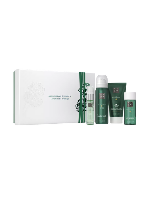 Set Rituals The Ritual Of Jing: gel de duș 50 ml + cremă de corp 70 ml + ulei uscat de corp 50 ml + spray pentru pernă 20 ml