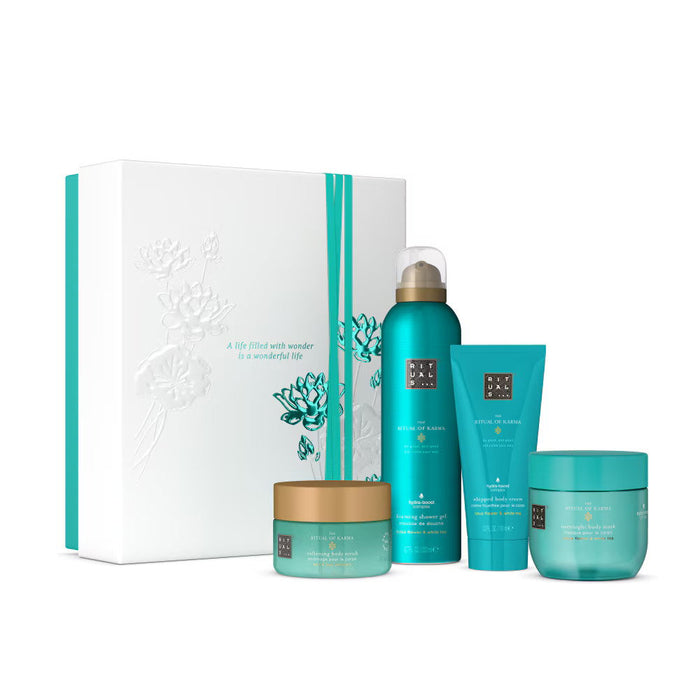 Set Rituals The Ritual of Karma: mască de față 125 ml + exfoliant de corp 125 g + cremă de corp 100 ml + spumă de duș 200 ml