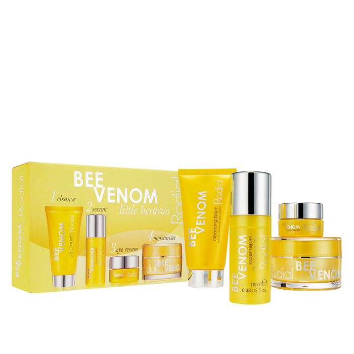 Set Rodial Bee Venom, cremă de față + balsam de curățare + cremă de ochi + ser, 15 ml + 20 ml + 5 ml + 10 ml